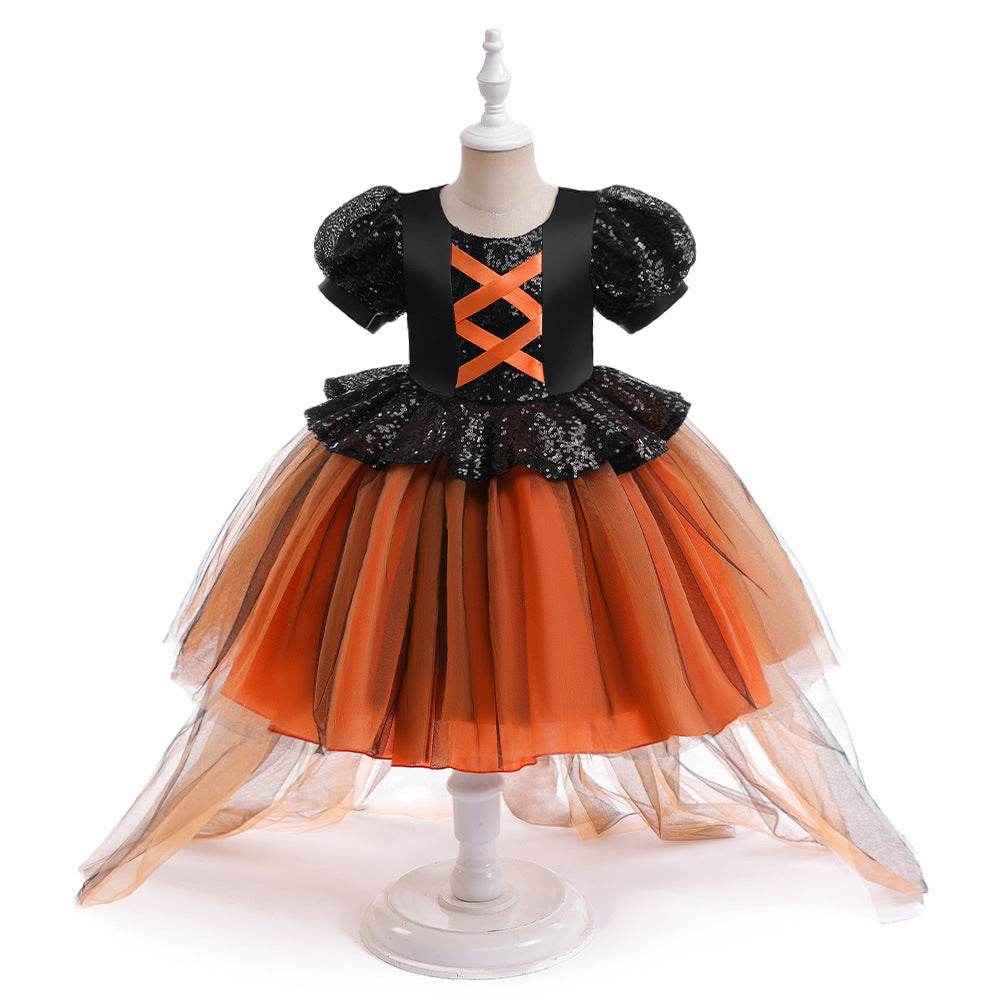 Halloween Girls' Witch Performance Costume Party Dress - Mubimart
