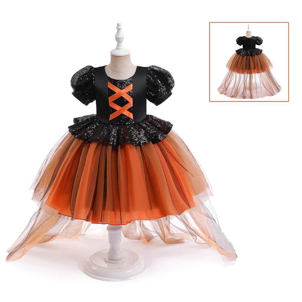 Halloween Girls' Witch Performance Costume Party Dress - Mubimart