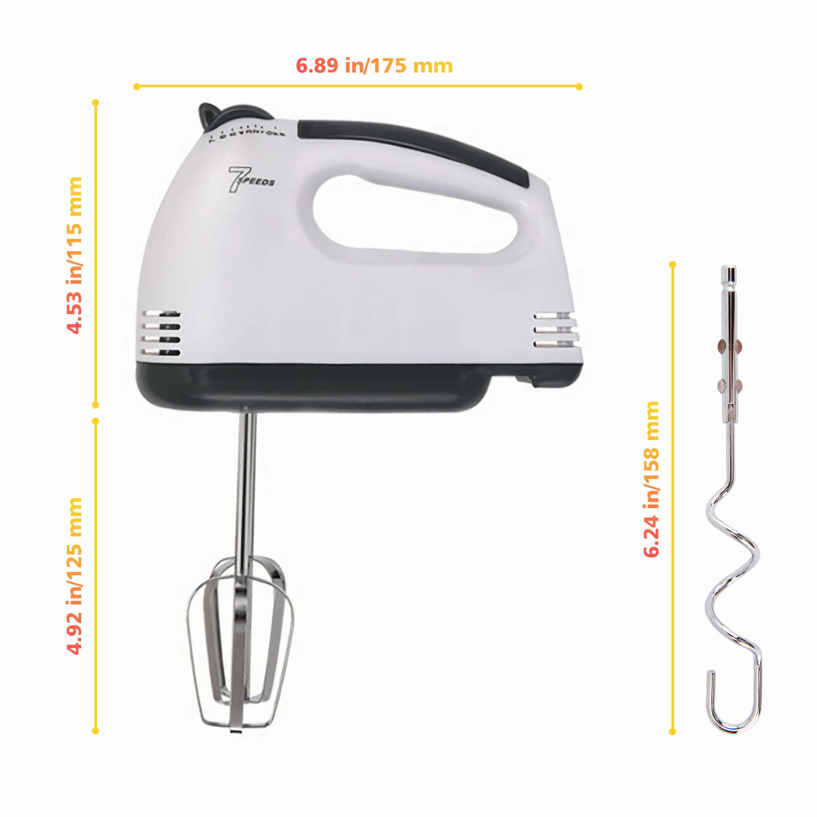 Hand Mixer Electric, Stainless Steel Electric Whisk With Dough Hooks For Baking, 7 Speeds, 260W, Turbo Boost & Easy Eject Button - Mubimart -  