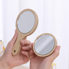 Hand-held Cosmetic Mirror Beauty Salon Wooden - Mubimart - Handheld Mirrors 