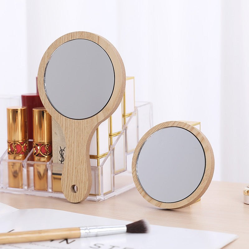 Hand-held Cosmetic Mirror Beauty Salon Wooden - Mubimart -  