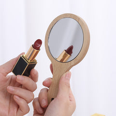 Hand-held Cosmetic Mirror Beauty Salon Wooden - Mubimart -  