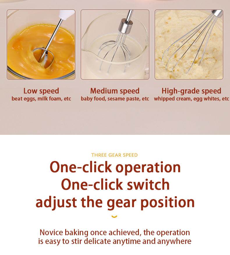 Hand-held Electric Whisk Household Baking Cake Egg White Whisk Small Straight Handle Whisk Wireless Whisk - Mubimart