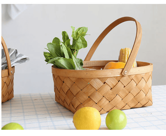 Hand-woven Wood Chip For Picking Fruit Baskets - Mubimart