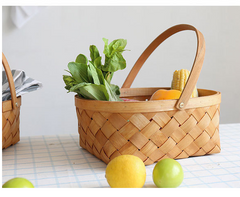 Hand-woven Wood Chip For Picking Fruit Baskets - Mubimart - Decorative basket 