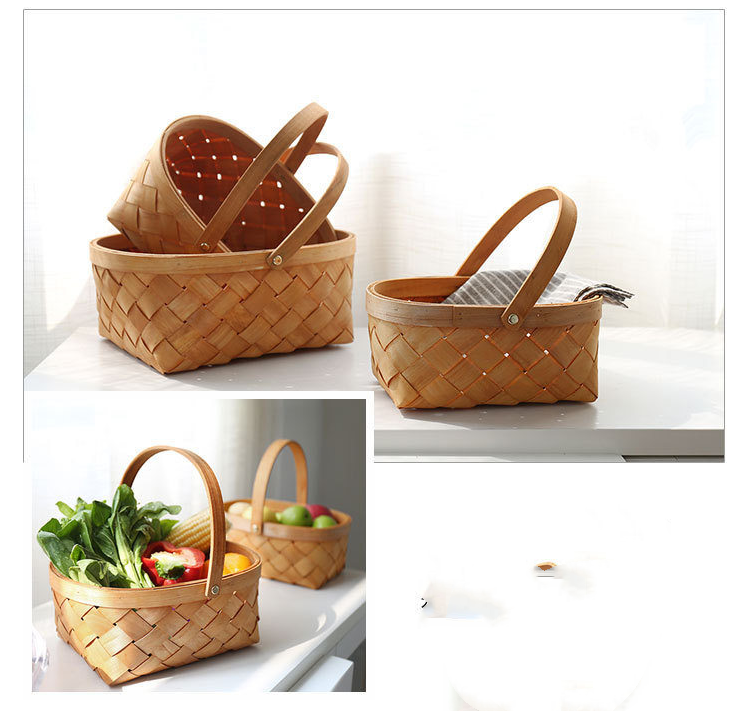 Hand-woven Wood Chip For Picking Fruit Baskets - Mubimart -  