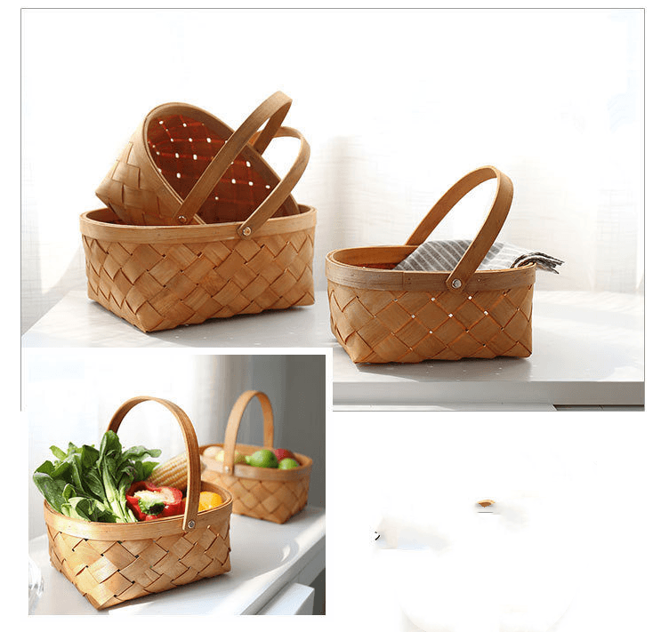 Hand-woven Wood Chip For Picking Fruit Baskets - Mubimart