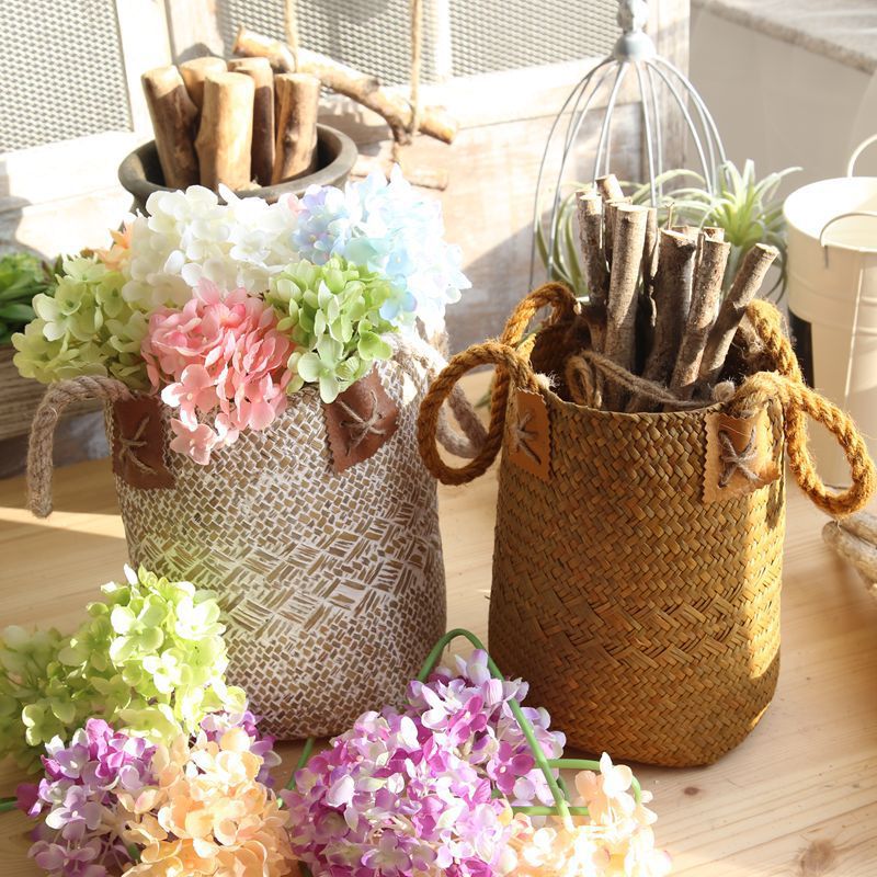 Hand woven basket flower basket basket rattan - Mubimart -  