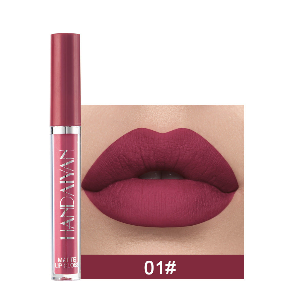 Handaiyan Matte Lip Glaze Liquid Lipstick Mini Tube Lip Gloss Waterproof Non Stick Cup Lip Gloss Genuine - Mubimart - Lip Stick 