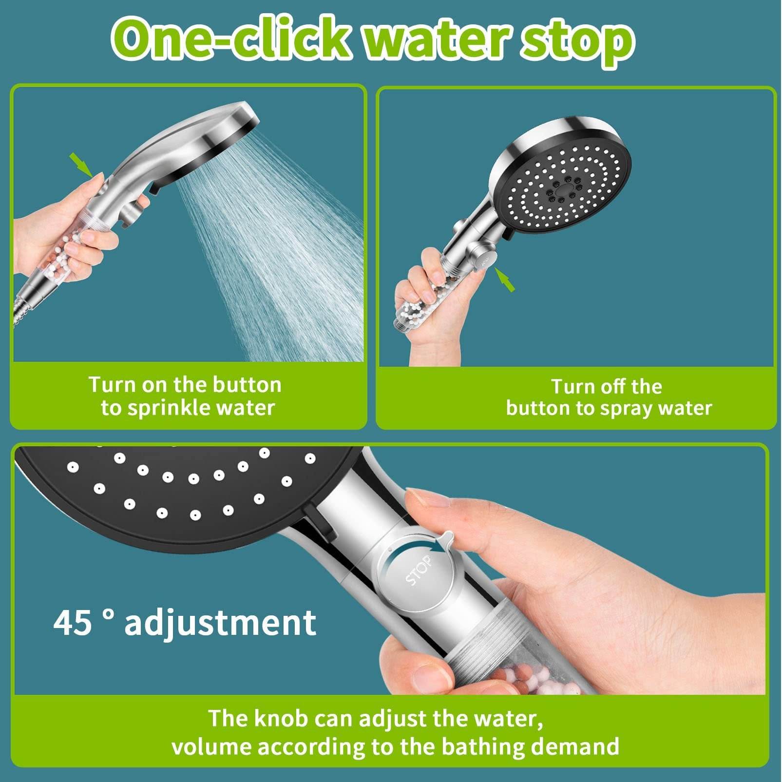 Handheld Shower Head With 1.5 Meter Hose And On Off Button - Mubimart