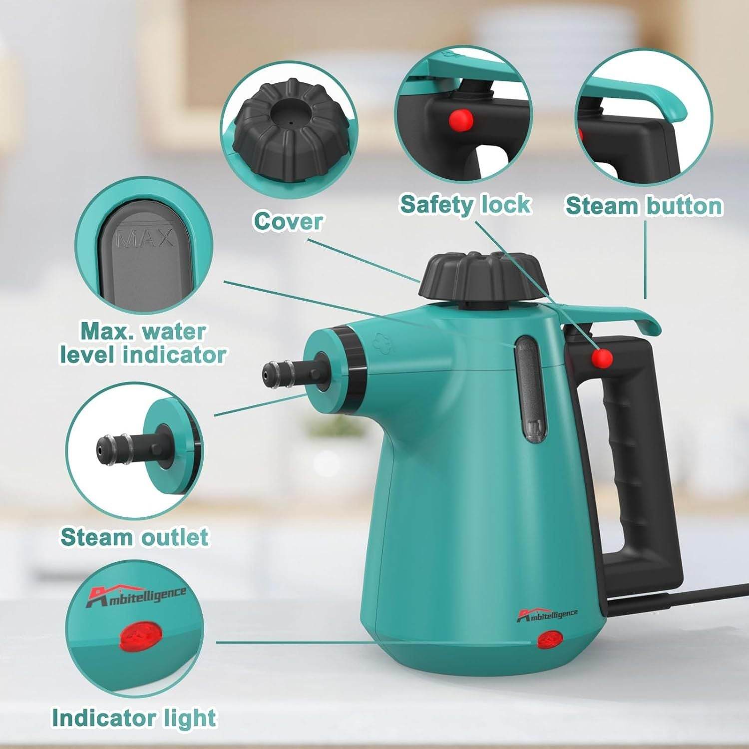 Handheld Steam Cleaner For Home Use, Steamer For Cleaning With Lock Button And 7 Accessory Kit Handheld Pressurized Steamer For Sofa, Bathroom, Car, Floor, Kitchen, Portable Natural Steam Cleaner - Mubimart
