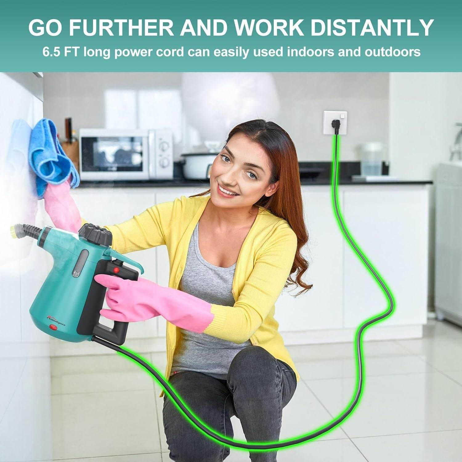 Handheld Steam Cleaner For Home Use, Steamer For Cleaning With Lock Button And 7 Accessory Kit Handheld Pressurized Steamer For Sofa, Bathroom, Car, Floor, Kitchen, Portable Natural Steam Cleaner - Mubimart