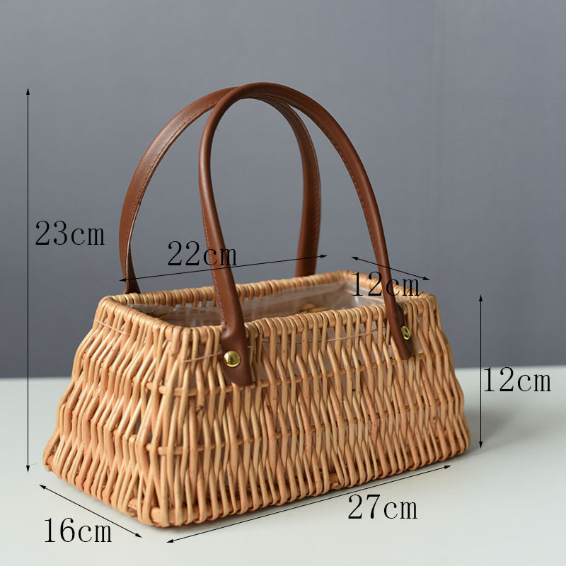 Handicraft Rattan Wicker Portable Flower Arrangement Basket - Mubimart -  