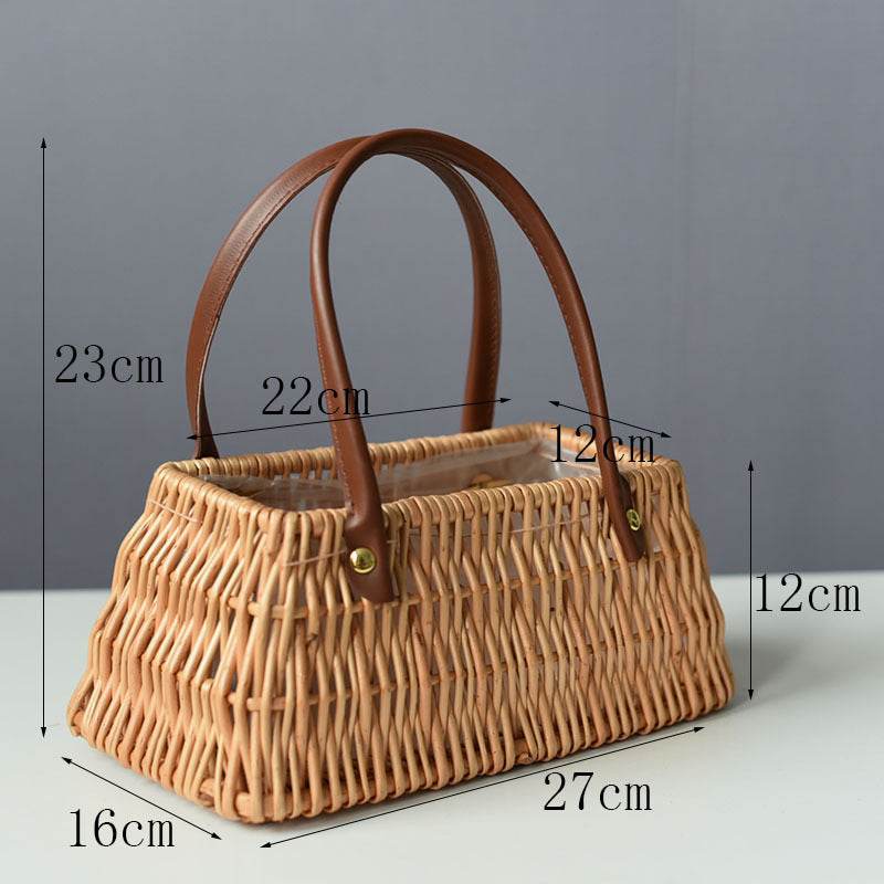 Handicraft Rattan Wicker Portable Flower Arrangement Basket - Mubimart