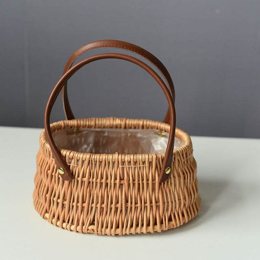 Handicraft Rattan Wicker Portable Flower Arrangement Basket - Mubimart