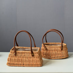 Handicraft Rattan Wicker Portable Flower Arrangement Basket - Mubimart - Wicker basket 