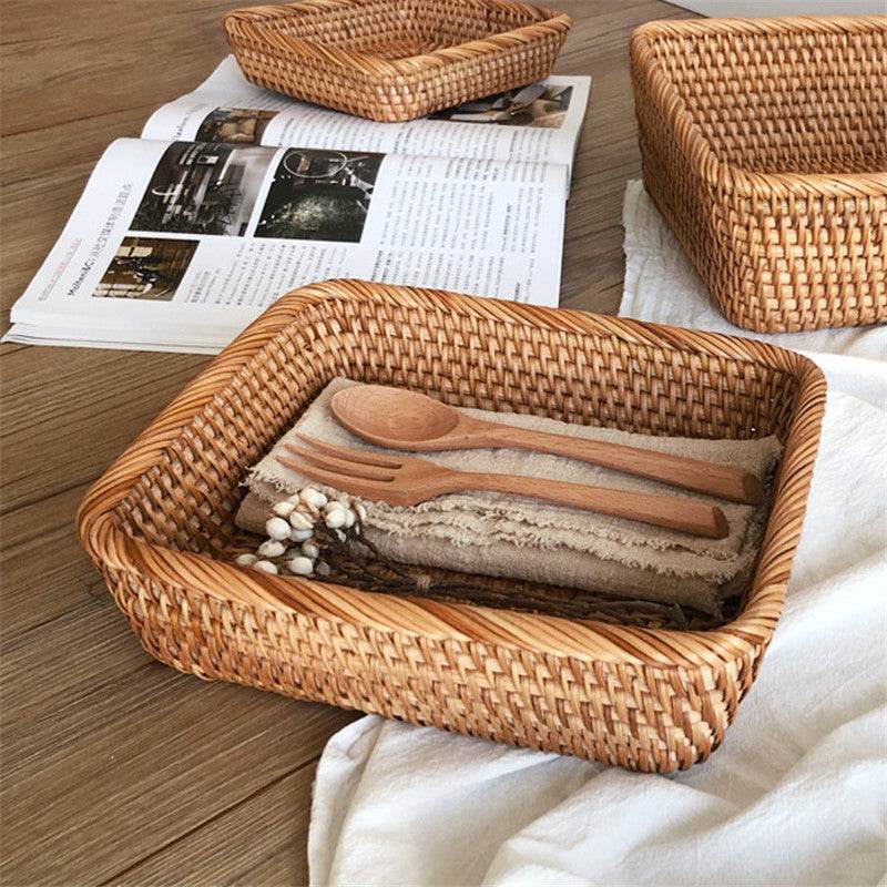 Handmade Rattan Storage Baskets Household Items Snacks Fruit - Mubimart