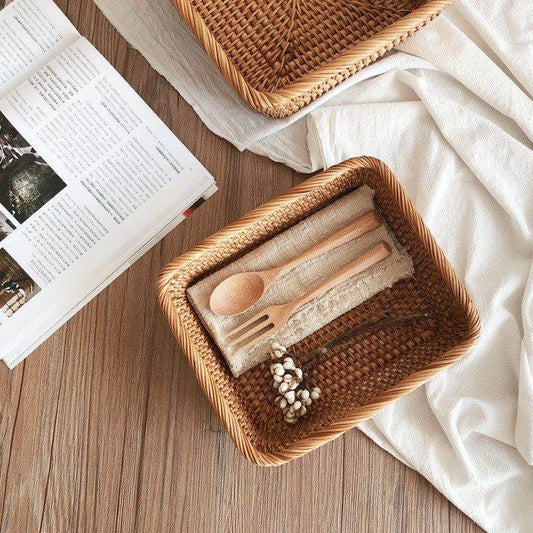 Handmade Rattan Storage Baskets Household Items Snacks Fruit - Mubimart