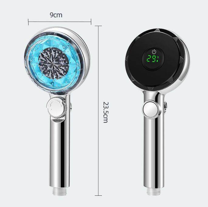 High Pressure Shower Head Temperature DigitDisplay Water Saving Adjustable Handheld - Mubimart
