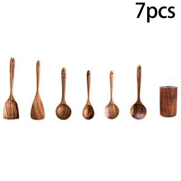 High Temperature Vegetable Spatula Acacia Wood Cooking Set Wooden Spatula - Mubimart
