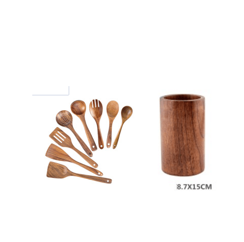 High Temperature Vegetable Spatula Acacia Wood Cooking Set Wooden Spatula - Mubimart