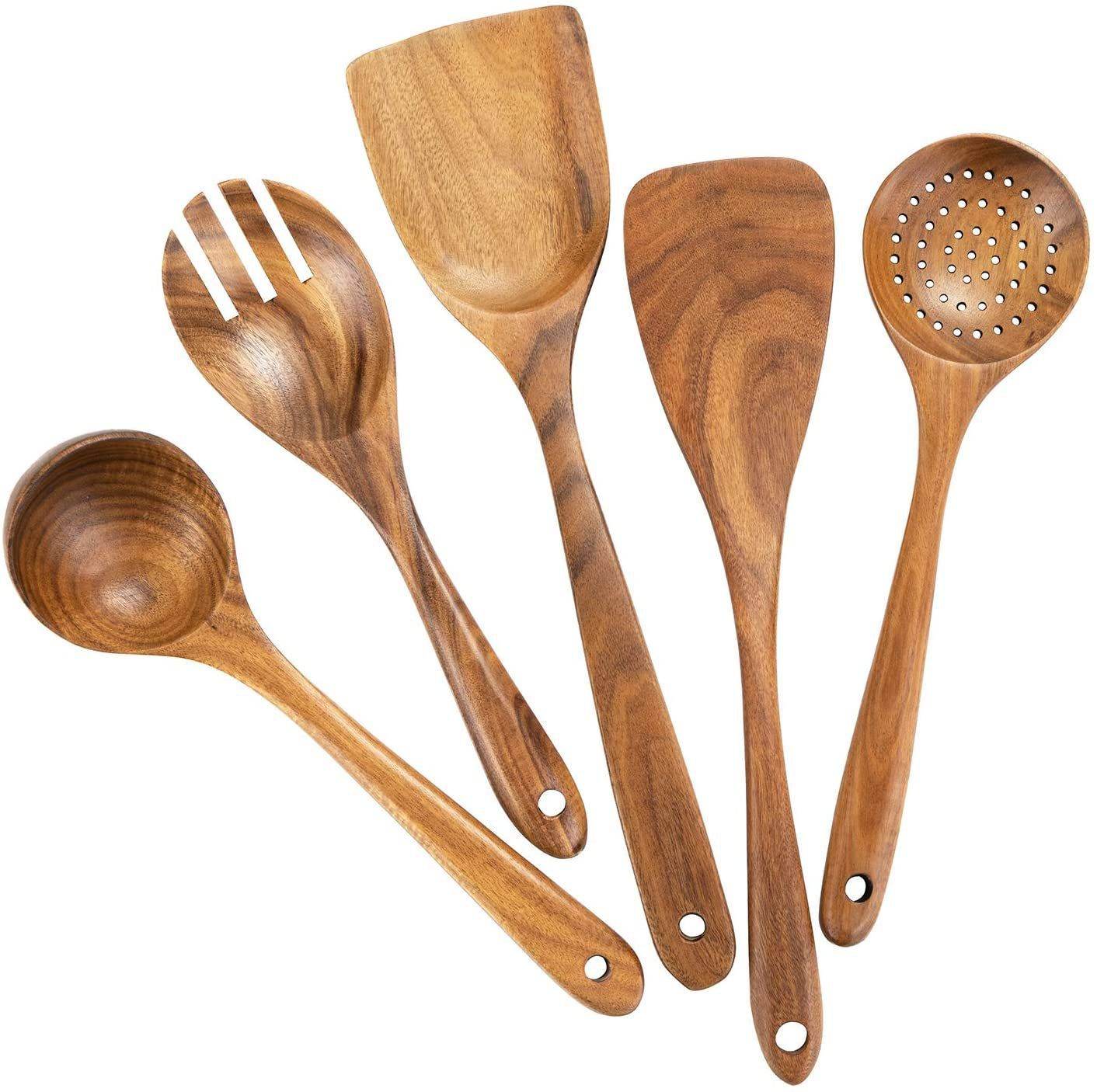 High Temperature Vegetable Spatula Acacia Wood Cooking Set Wooden Spatula - Mubimart