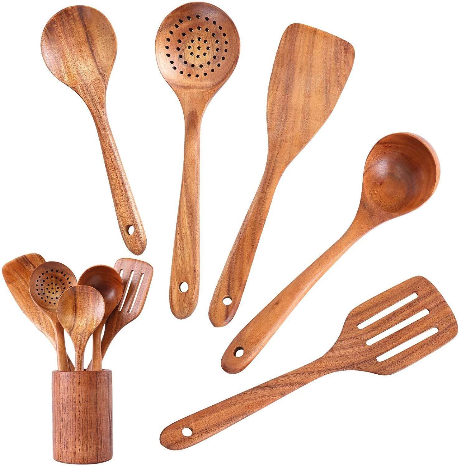 High Temperature Vegetable Spatula Acacia Wood Cooking Set Wooden Spatula - Mubimart