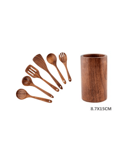 High Temperature Vegetable Spatula Acacia Wood Cooking Set Wooden Spatula - Mubimart