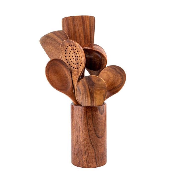 High Temperature Vegetable Spatula Acacia Wood Cooking Set Wooden Spatula - Mubimart