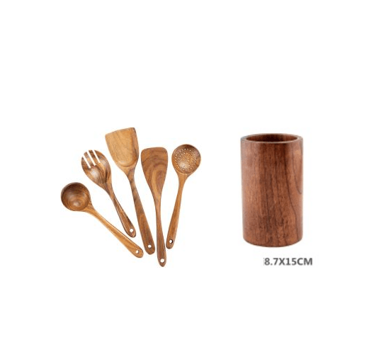High Temperature Vegetable Spatula Acacia Wood Cooking Set Wooden Spatula - Mubimart