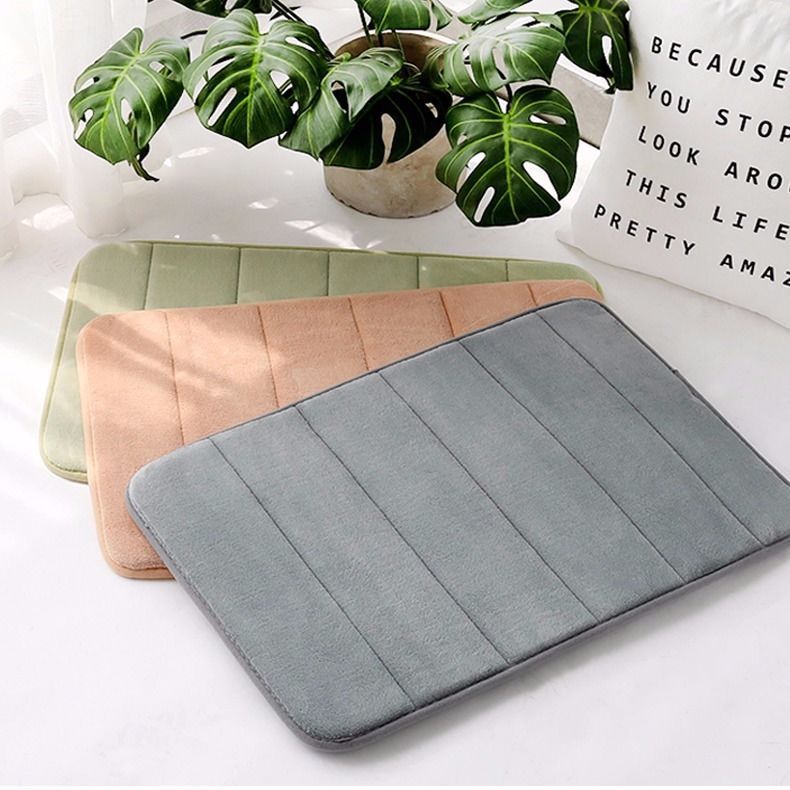 Home Bath Mat Coral Fleece Bathroom Carpet Water Absorption Non-slip Memory Foam Absorbent Washable Rug Toilet Floor Mat - Mubimart -  