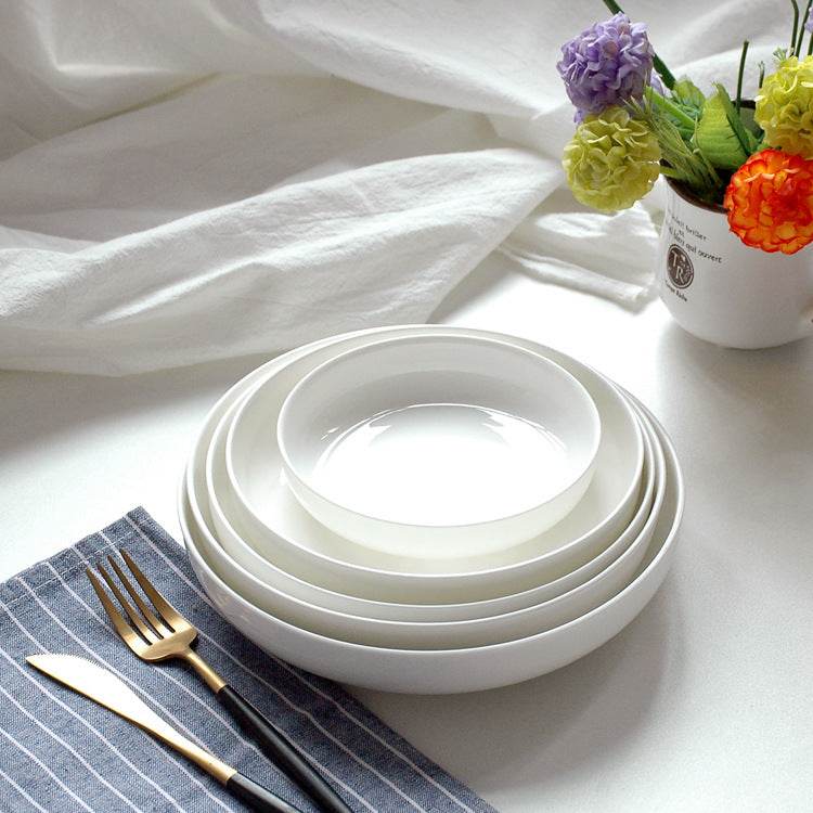Home Fashion Pure White Bone China Plate Set - Mubimart