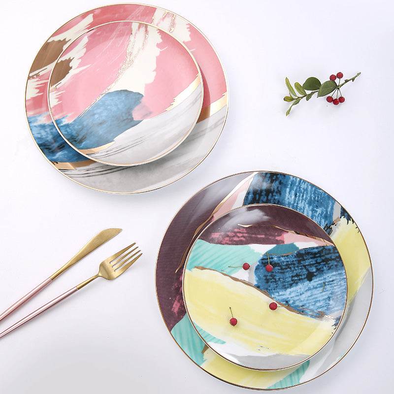 Home Steak Plate Salad Plate Colorful Cloud Plate - Mubimart