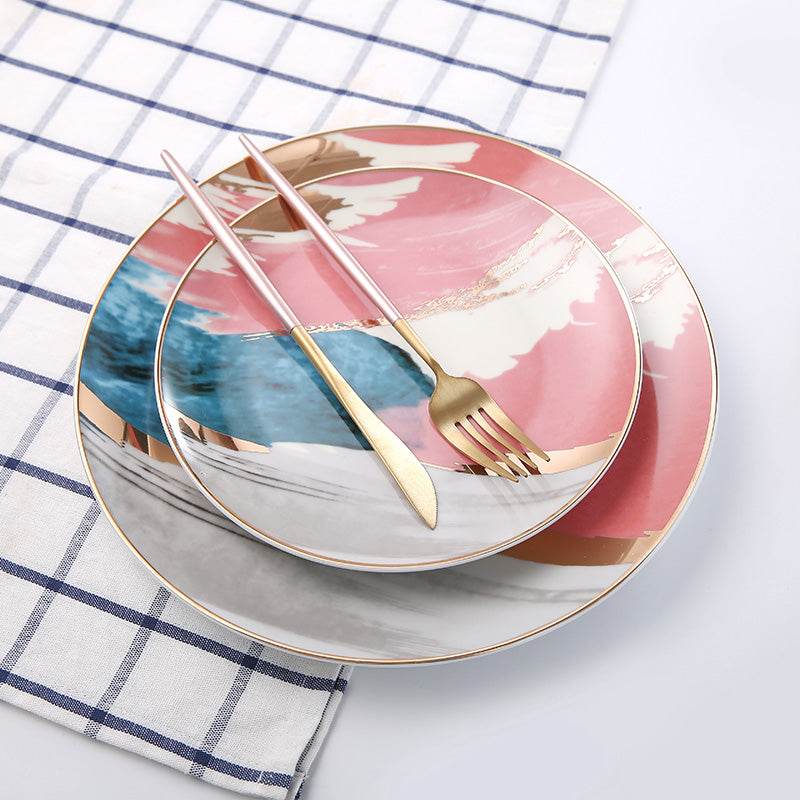 Home Steak Plate Salad Plate Colorful Cloud Plate - Mubimart