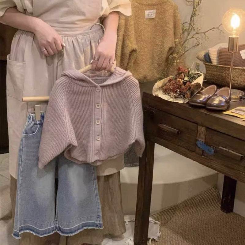 Hooded Sweater Outerwear Baby Girl Jeans Two-piece Set - Mubimart