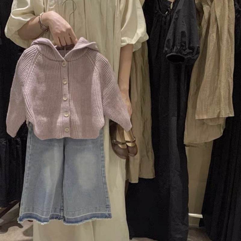 Hooded Sweater Outerwear Baby Girl Jeans Two-piece Set - Mubimart