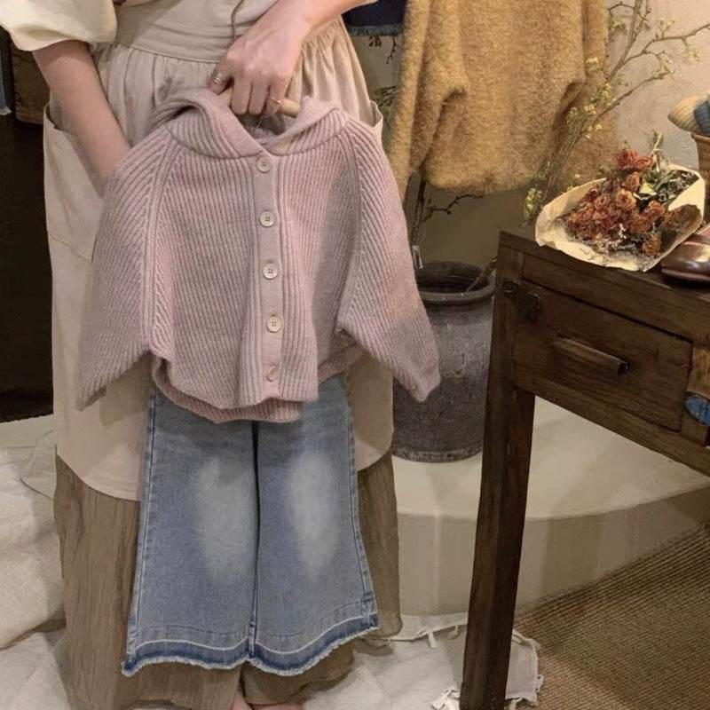 Hooded Sweater Outerwear Baby Girl Jeans Two-piece Set - Mubimart