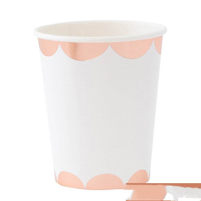 Hot Rose Gold Hexagonal Striped Paper Plate Paper Cup - Mubimart