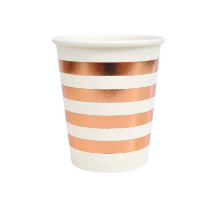 Hot Rose Gold Hexagonal Striped Paper Plate Paper Cup - Mubimart -  