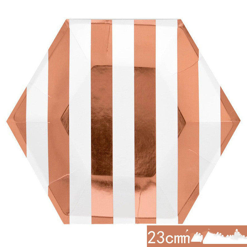 Hot Rose Gold Hexagonal Striped Paper Plate Paper Cup - Mubimart -  