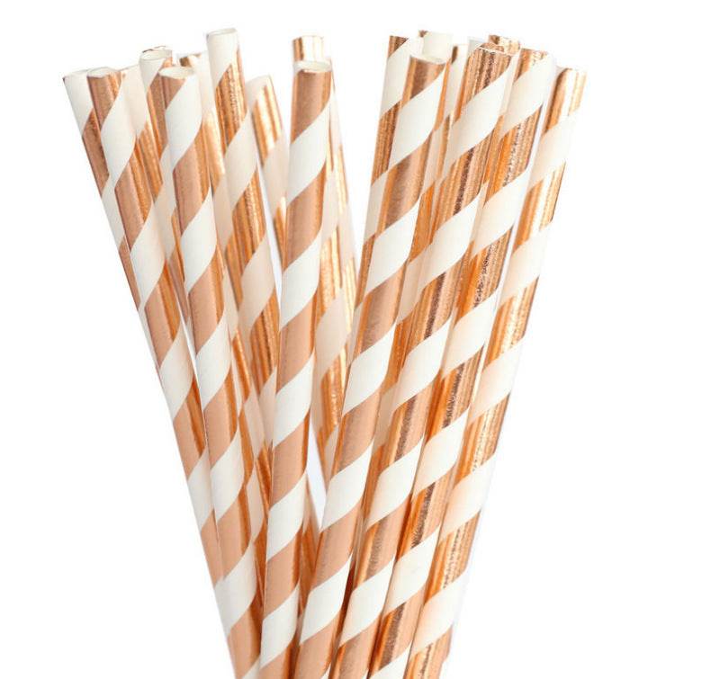 Hot Rose Gold Hexagonal Striped Paper Plate Paper Cup - Mubimart