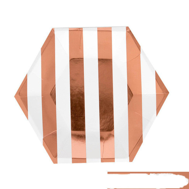 Hot Rose Gold Hexagonal Striped Paper Plate Paper Cup - Mubimart -  