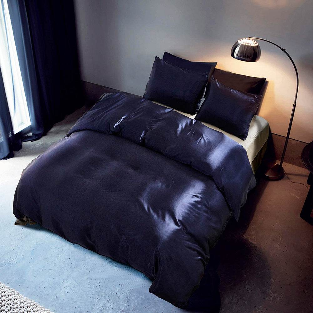 Hotel Home Solid Color Imitated Silk Luxury Satin 3pcs Comforter Bedding Set - Mubimart