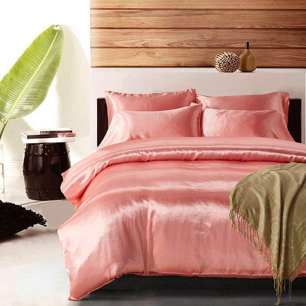 Hotel Home Solid Color Imitated Silk Luxury Satin 3pcs Comforter Bedding Set - Mubimart
