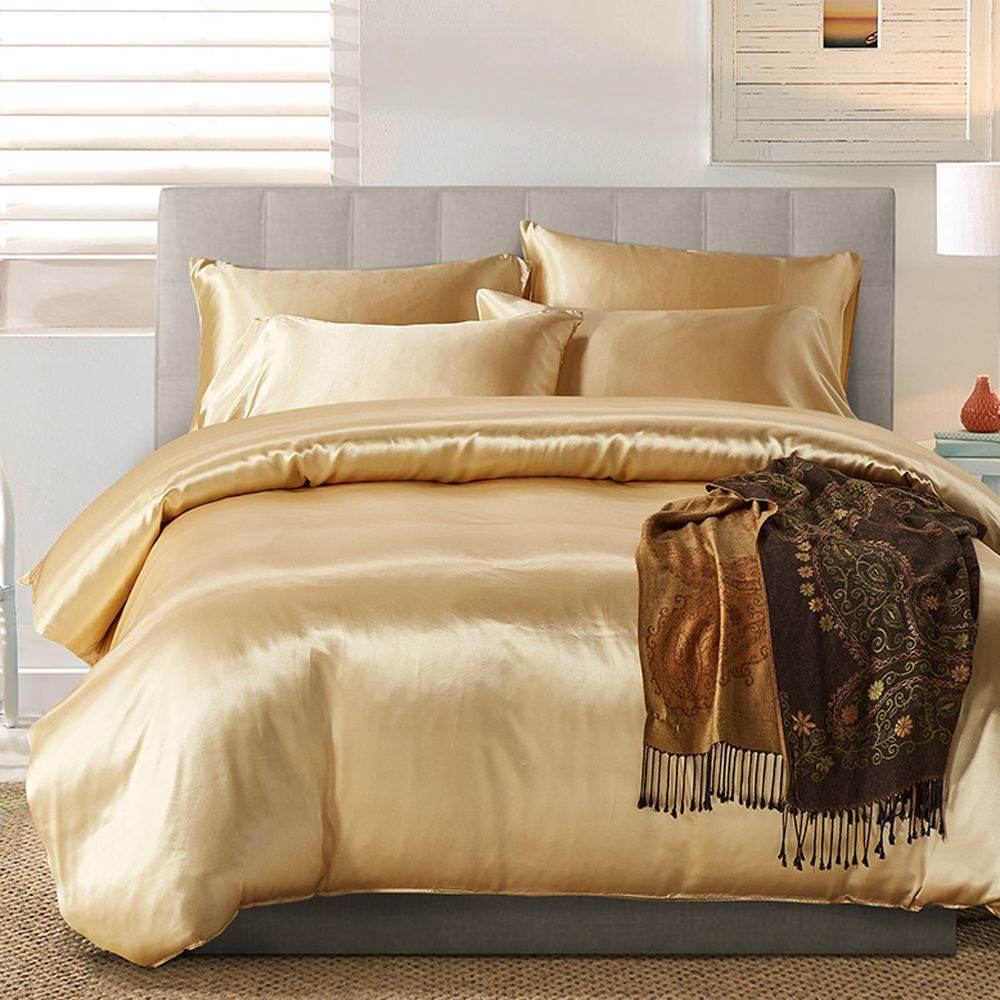 Hotel Home Solid Color Imitated Silk Luxury Satin 3pcs Comforter Bedding Set - Mubimart