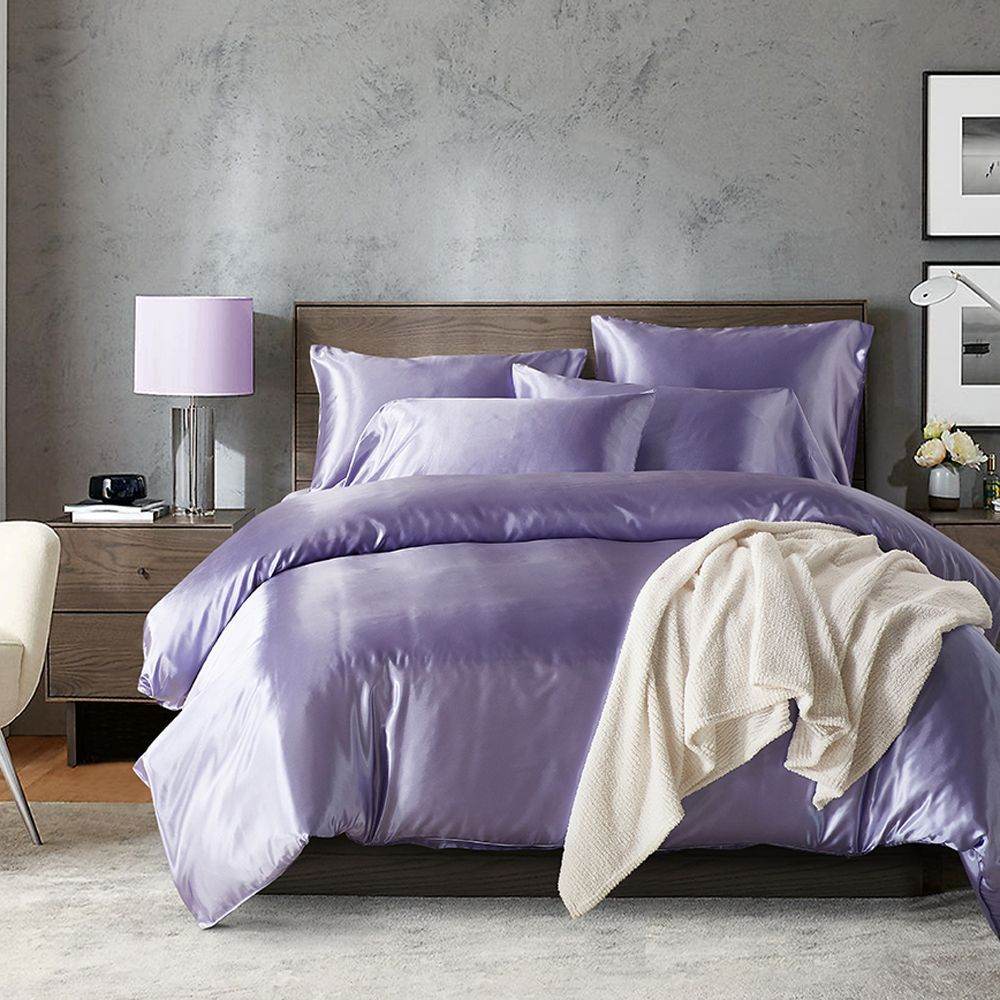 Hotel Home Solid Color Imitated Silk Luxury Satin 3pcs Comforter Bedding Set - Mubimart