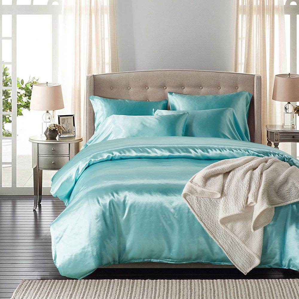 Hotel Home Solid Color Imitated Silk Luxury Satin 3pcs Comforter Bedding Set - Mubimart