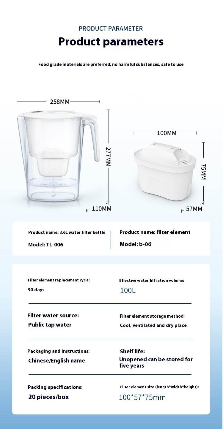 Household 3.6L Office Tap Water Multiple Filtration Water Pitcher - Mubimart