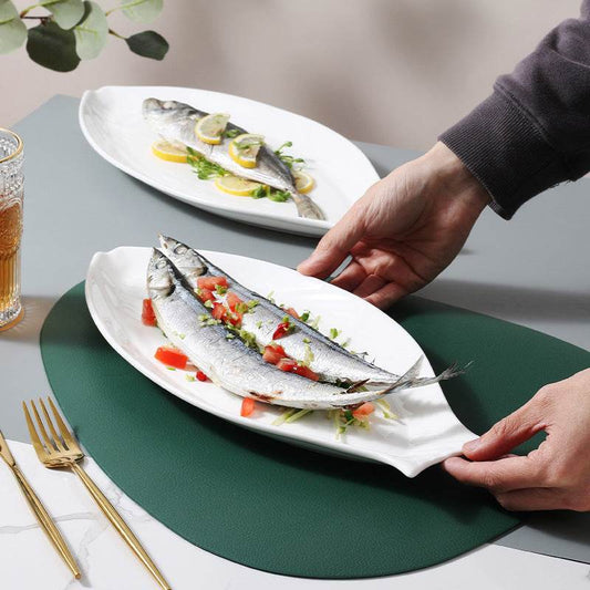Household Ceramic Fish Plate Simple White - Mubimart