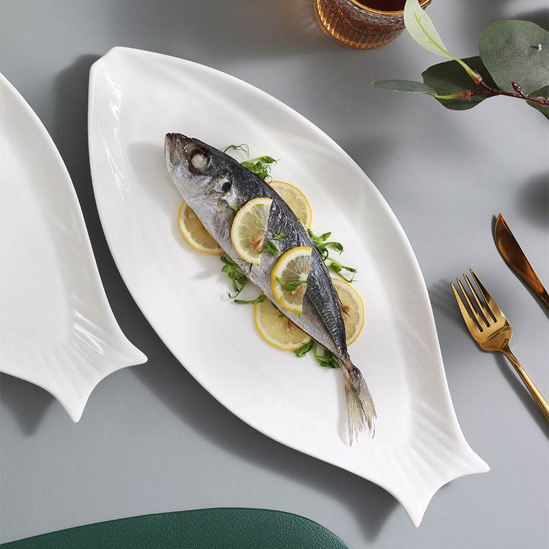 Household Ceramic Fish Plate Simple White - Mubimart